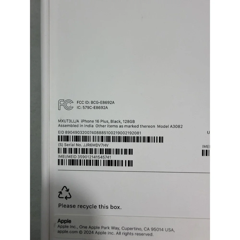 Apple IPhone‎ 16 Plus Box Blue 128GB MXUT3LL/A OEM Retail Packaging Only